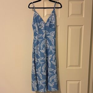 Vici Blue and White Leaf Print Midi Dress